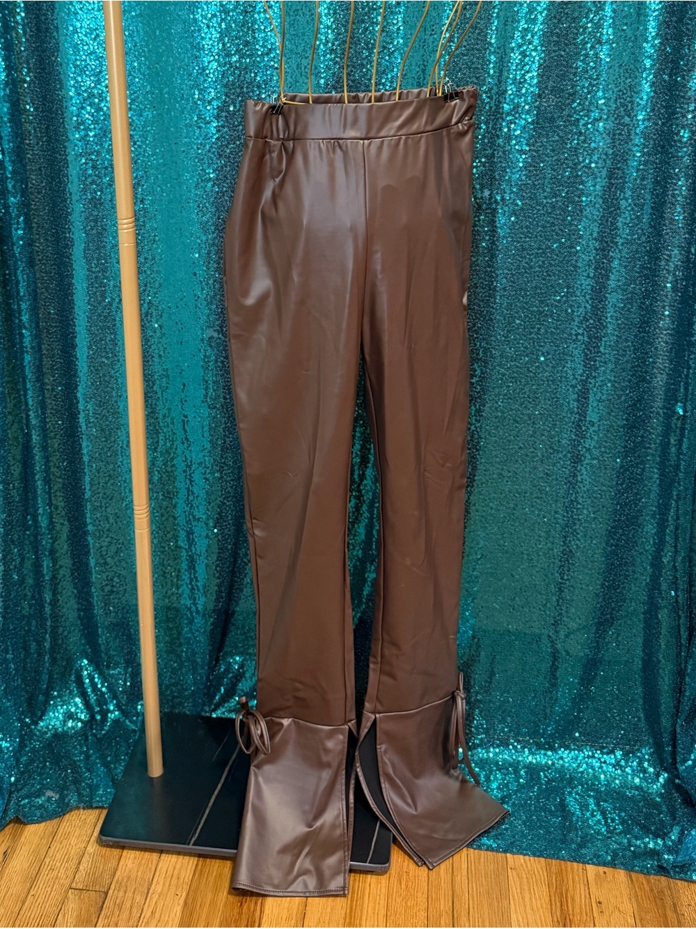 Chocolate Brown Faux Leather Flared Leg Pants